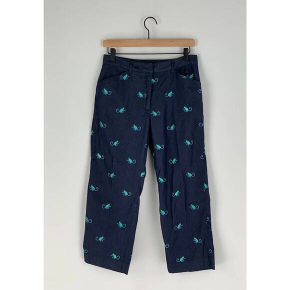 Lilly Pulitzer Circus Monkey Cropped Trouser Pants Women Size 6 Navy Embroidered - Picture 1 of 6